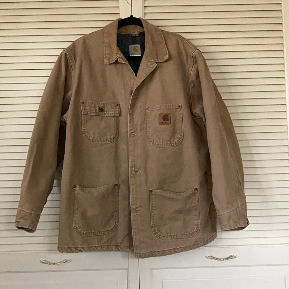 Carhartt tan corduroy collared button down jacket